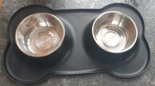 Load image into Gallery viewer, Antislip Black Double Dog Bowl Mat
