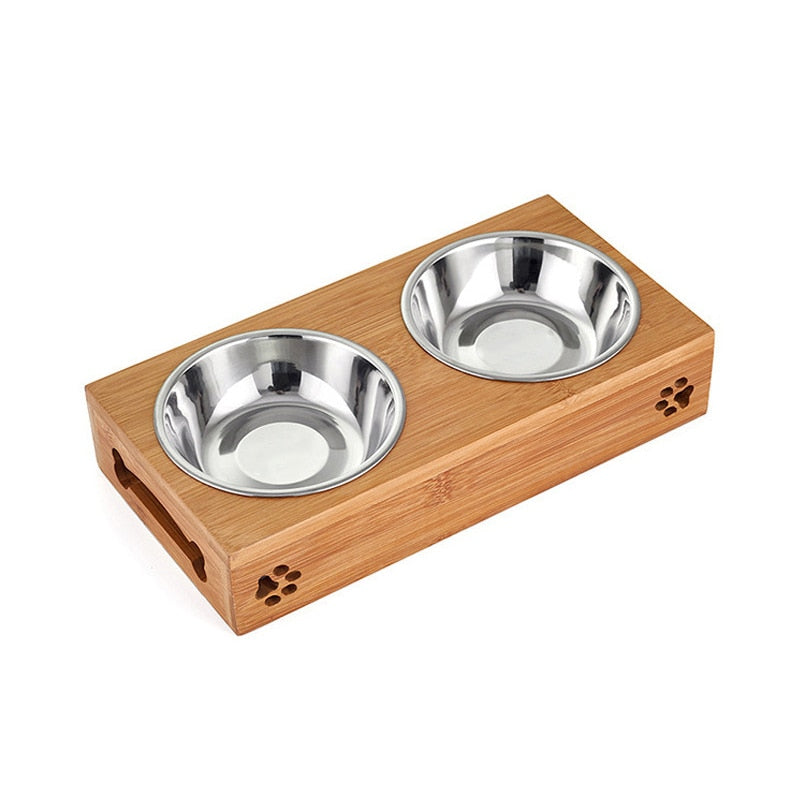 Antislip Pet Double Bowl Bamboo Stand