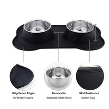 Load image into Gallery viewer, Antislip Black Double Dog Bowl Mat
