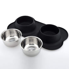 Load image into Gallery viewer, Antislip Black Double Dog Bowl Mat
