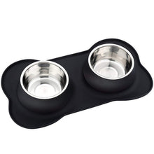 Load image into Gallery viewer, Antislip Black Double Dog Bowl Mat
